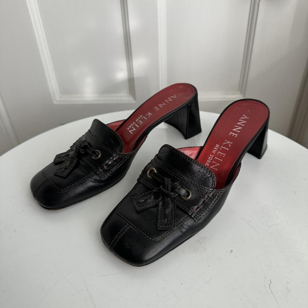 Anne Klein Black Leather Mules